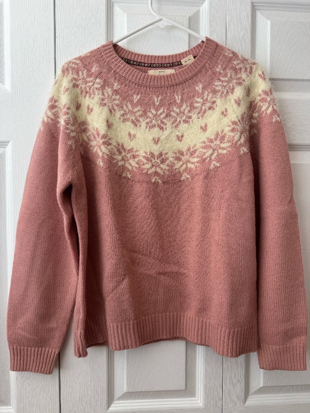 Weatherproof Vintage Dusty Pink Fair Isle Yoke Crewneck Sweater Large